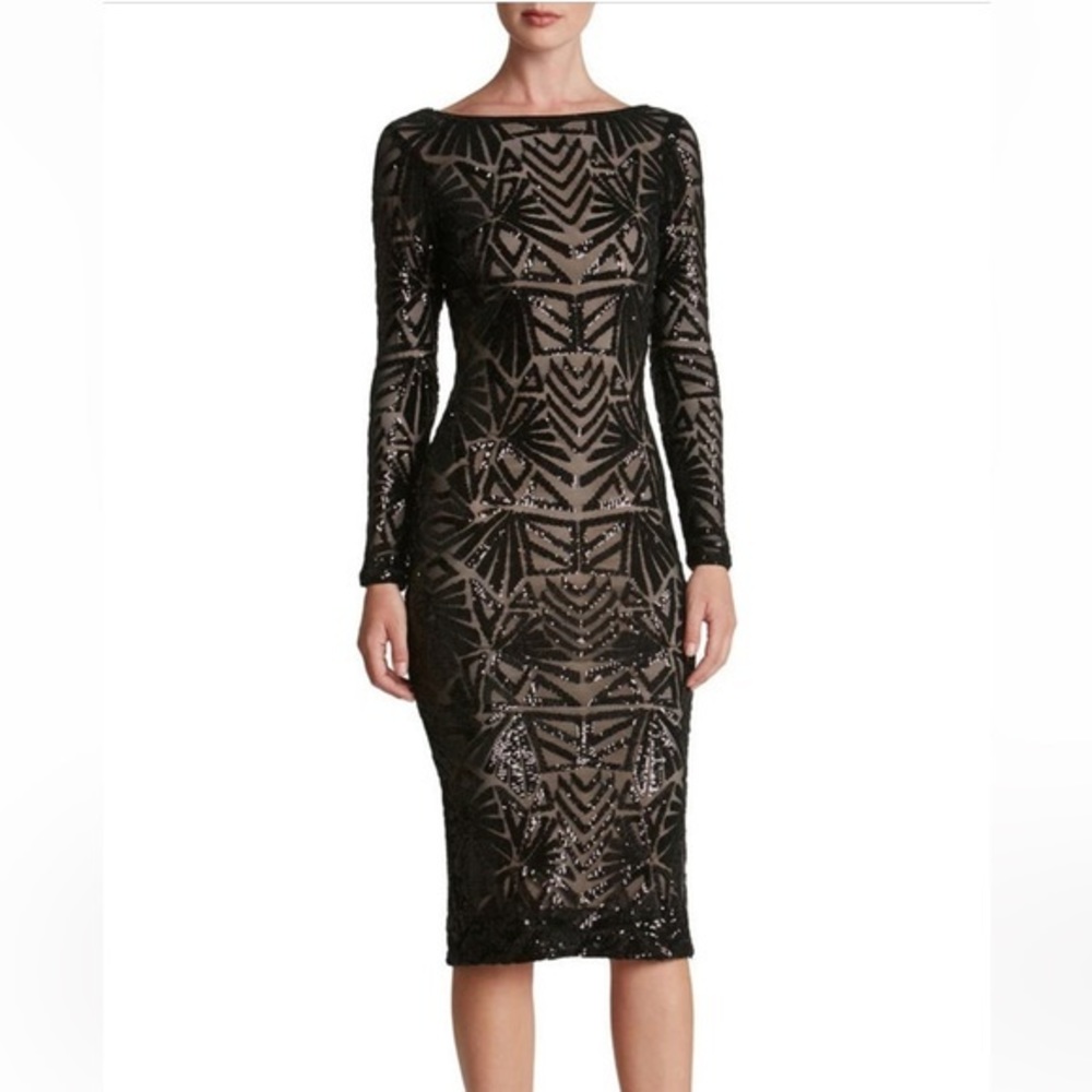 Dress The Population Emery Long Sleeve Sequin Cocktail Dress